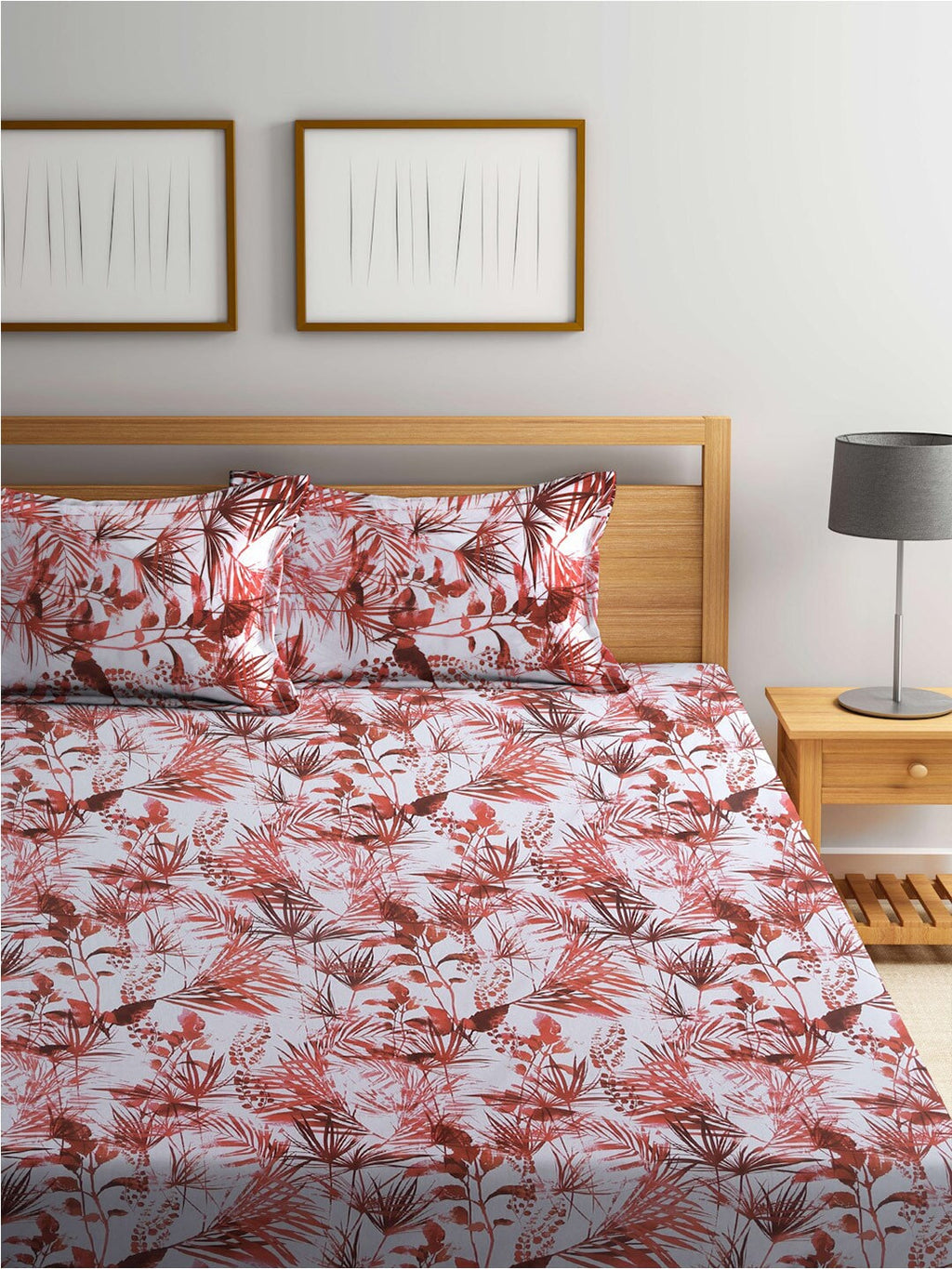 BOMBAY DYEING Serenita Brown Printed Cotton 144 TC Queen Bedsheet with 2 Pillow Covers
