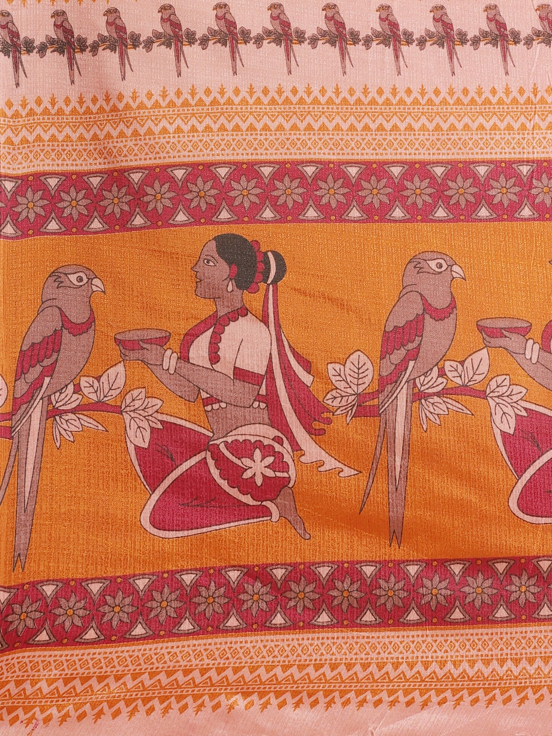 Saree Mall Peach-Coloured & Maroon Warli Print Bhagalpuri Saree - Distacart
