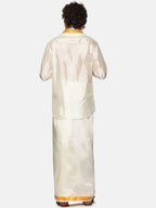 Sethukrishna Men Cream-Coloured Solid Art Silk Dhoti With Angavastram - Distacart