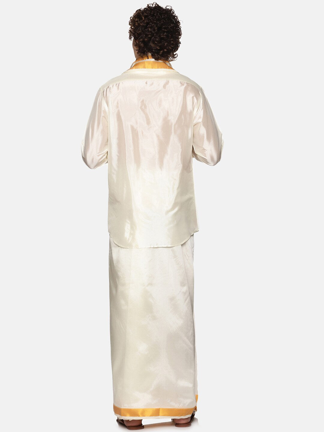Sethukrishna Men Cream-Coloured Solid Art Silk Dhoti With Angavastram - Distacart