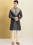 House of Pataudi Men Embroidered Mirror Work Jashn Kurta