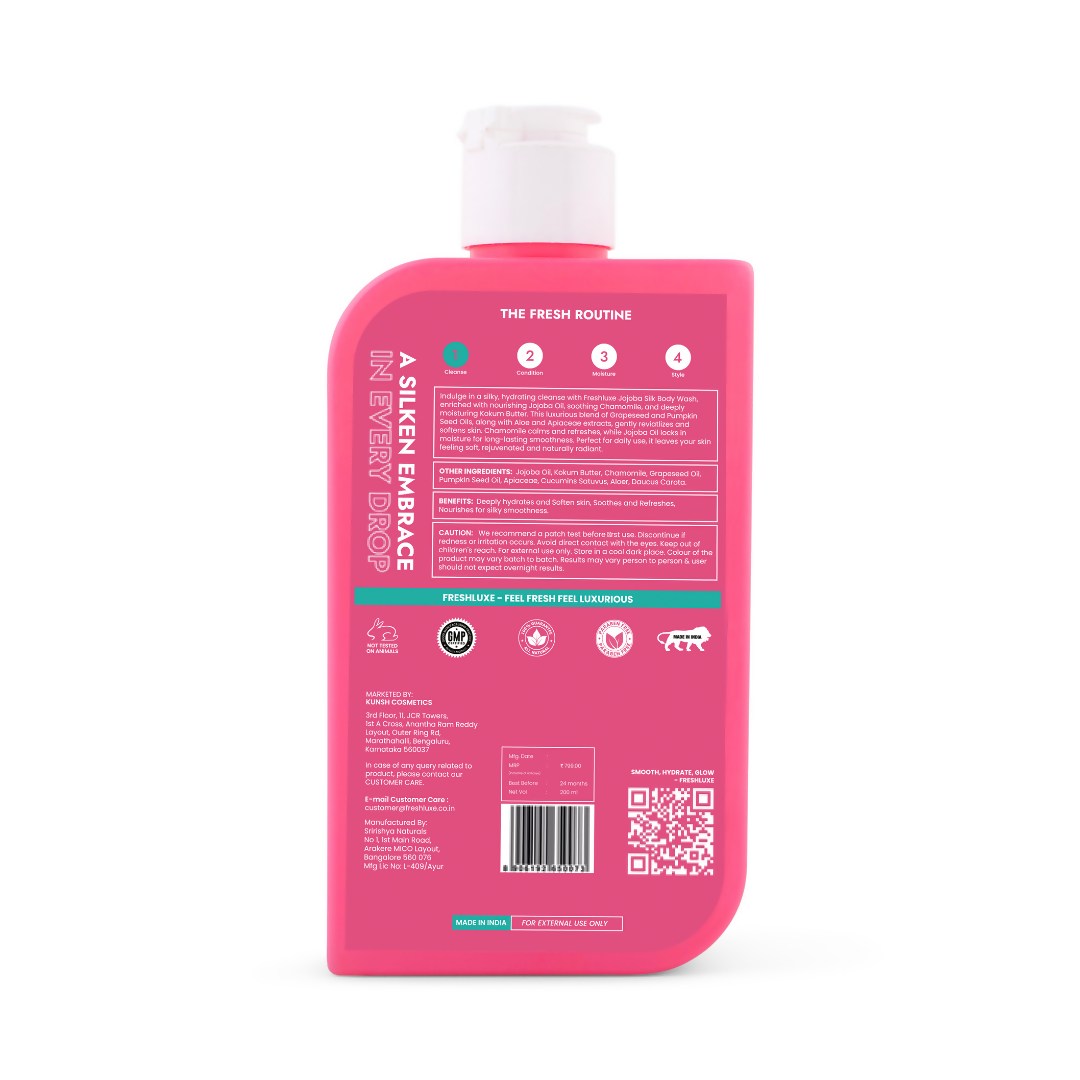 FreshLuxe Silk Bodywash Exfoliating & Hyderation Jojoba, Camomile & Ylang Ylang