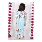 Little Bansi Girls 90's Era Saree with Silk Floral Blouse - Sky Blue