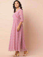 Indya Pink & White Printed Ethnic Maxi Dress - Distacart