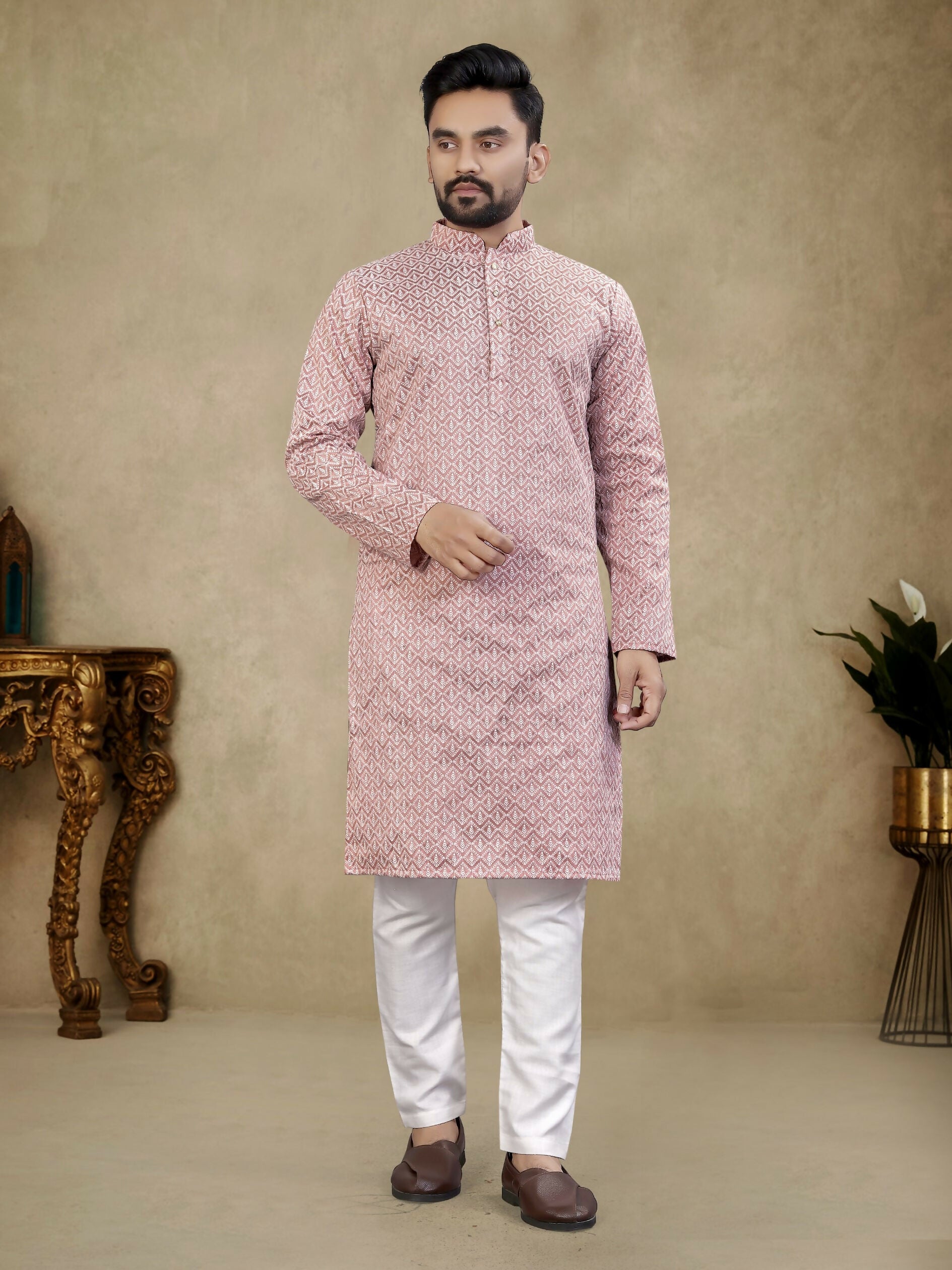 Anaita Pink Lucknowi Work Silk Straight Kurta
