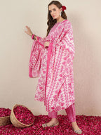 Indo Era Women Floral Printed Kurta with Trousers & Dupatta - Distacart