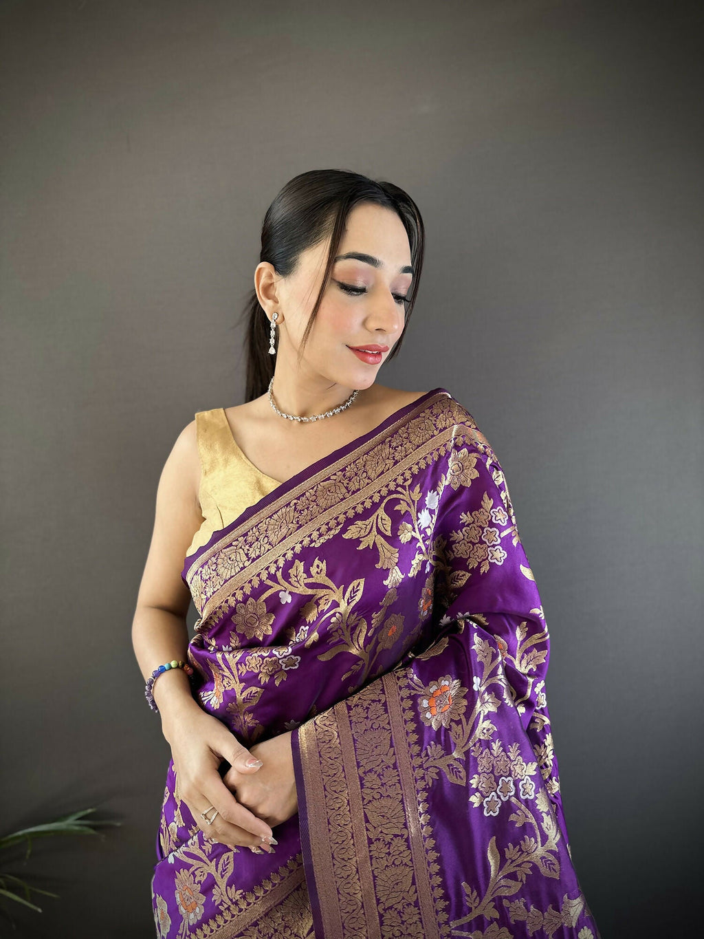 Joban Fashion Purple Floral & Ethnic Motifs Design Soft Silk Meenakari Banarasi Saree - Distacart