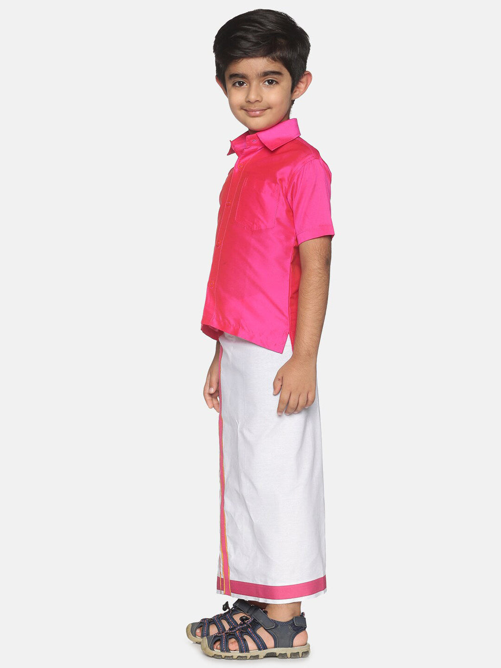 Sethukrishna Boys Pink & White Shirt with Veshti Set