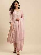 Sangria Mauve Floral Printed Beads and Stones Kurta With Trouser & Dupatta