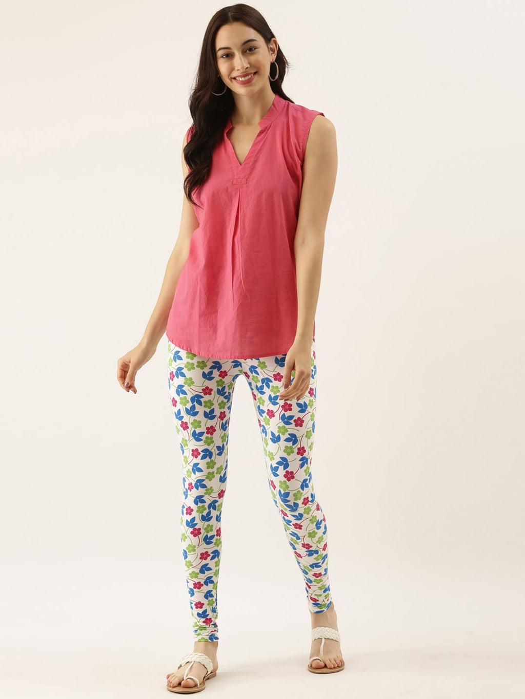 Souchii White & Blue Printed Slim-Fit Ankle-Length Leggings - Distacart