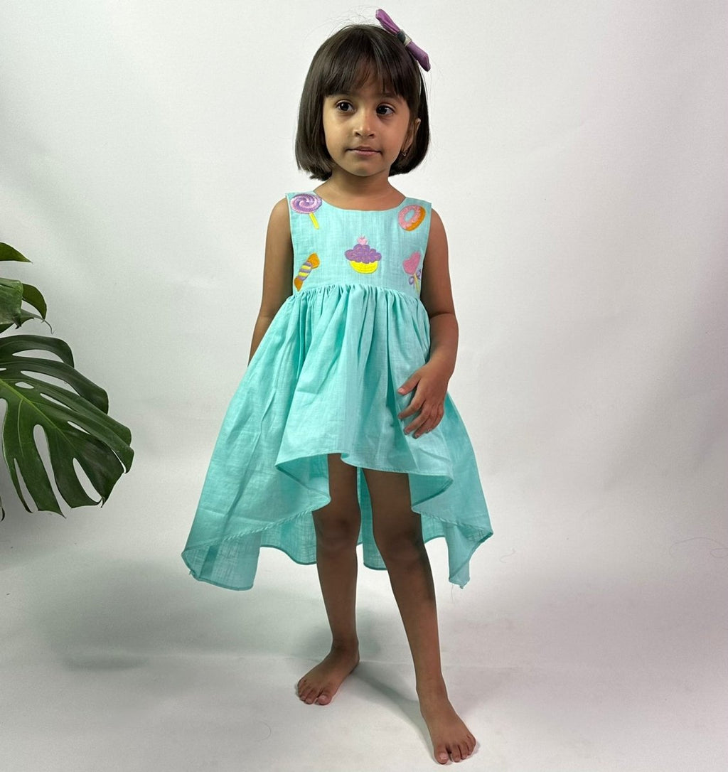 ArthLife Cyan Candy Party Wear Dress