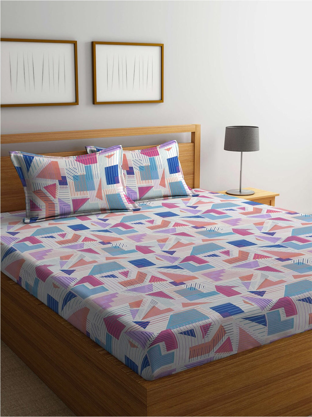 BOMBAY DYEING Serenita Blue Printed Cotton 144 TC King Bedsheet with 2 Pillow Covers
