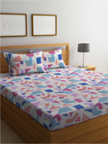 BOMBAY DYEING Serenita Blue Printed Cotton 144 TC King Bedsheet with 2 Pillow Covers