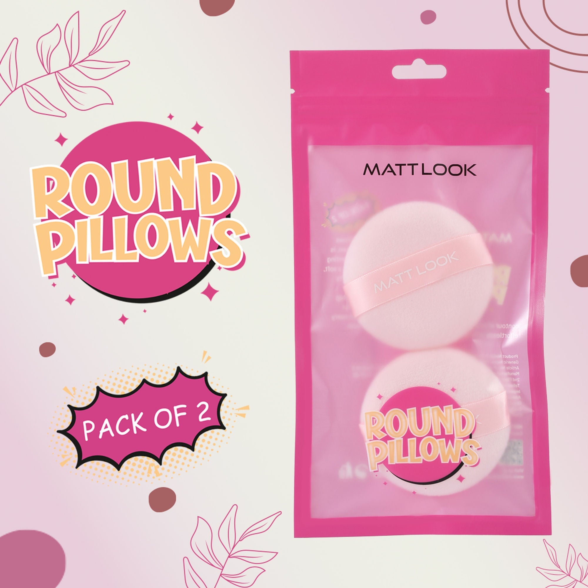 Matt Look Round Pillows Powder Pink Puff - Pack Of 2 - Distacart
