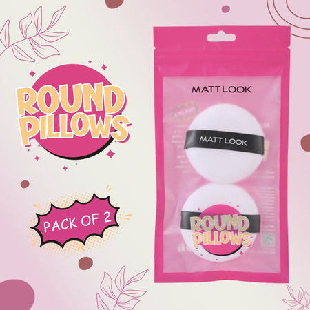Matt Look Round Pillows Powder White Puff - Pack Of 2