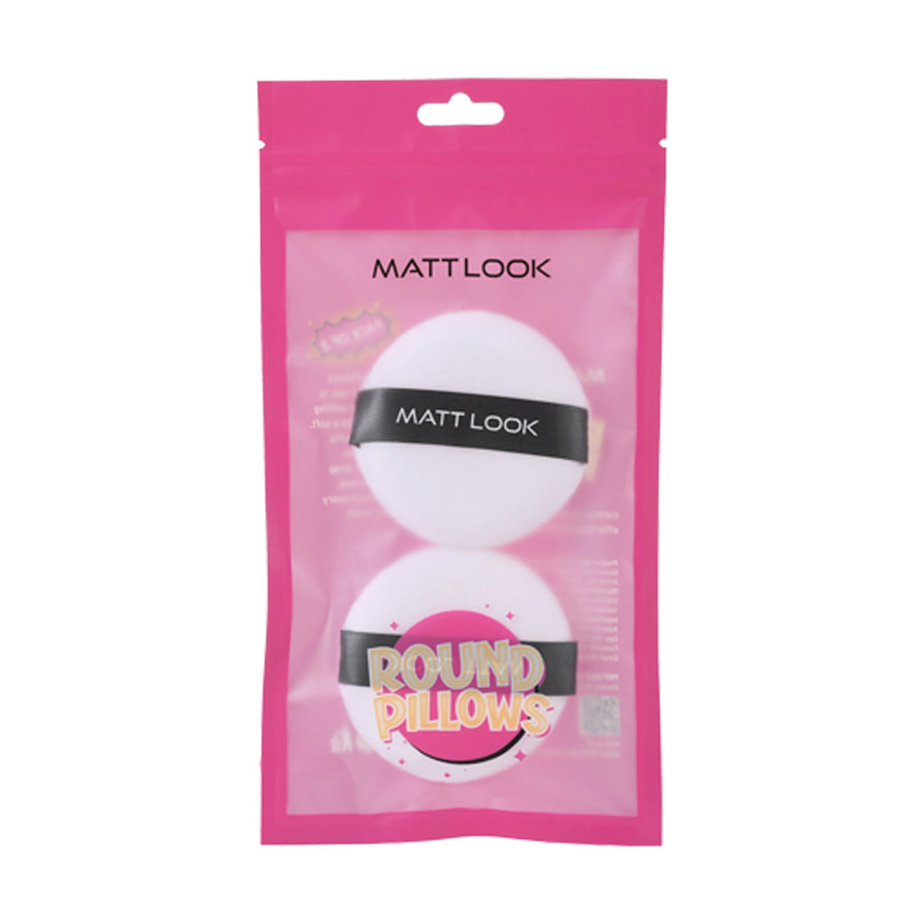 Matt Look Round Pillows Powder White Puff - Pack Of 2