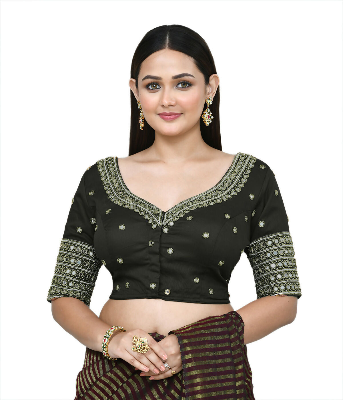 Joban Fashion Women's Dark Green Embroidered Stitched Blouse - Distacart