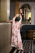 Vastranavya Off White Satin Silk Printed Saree with Hotfix Work Unstitched Blouse
