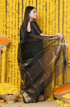 Very Much Indian Rajsi - Handloom Ari Checks Cotton Silk Saree With Golden Border - Black