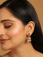 Nuyug 22K Gold Plated Pearl 7 Colored Stone Studded Contemporary Shaped Pink Mini Jhumkas - Distacart