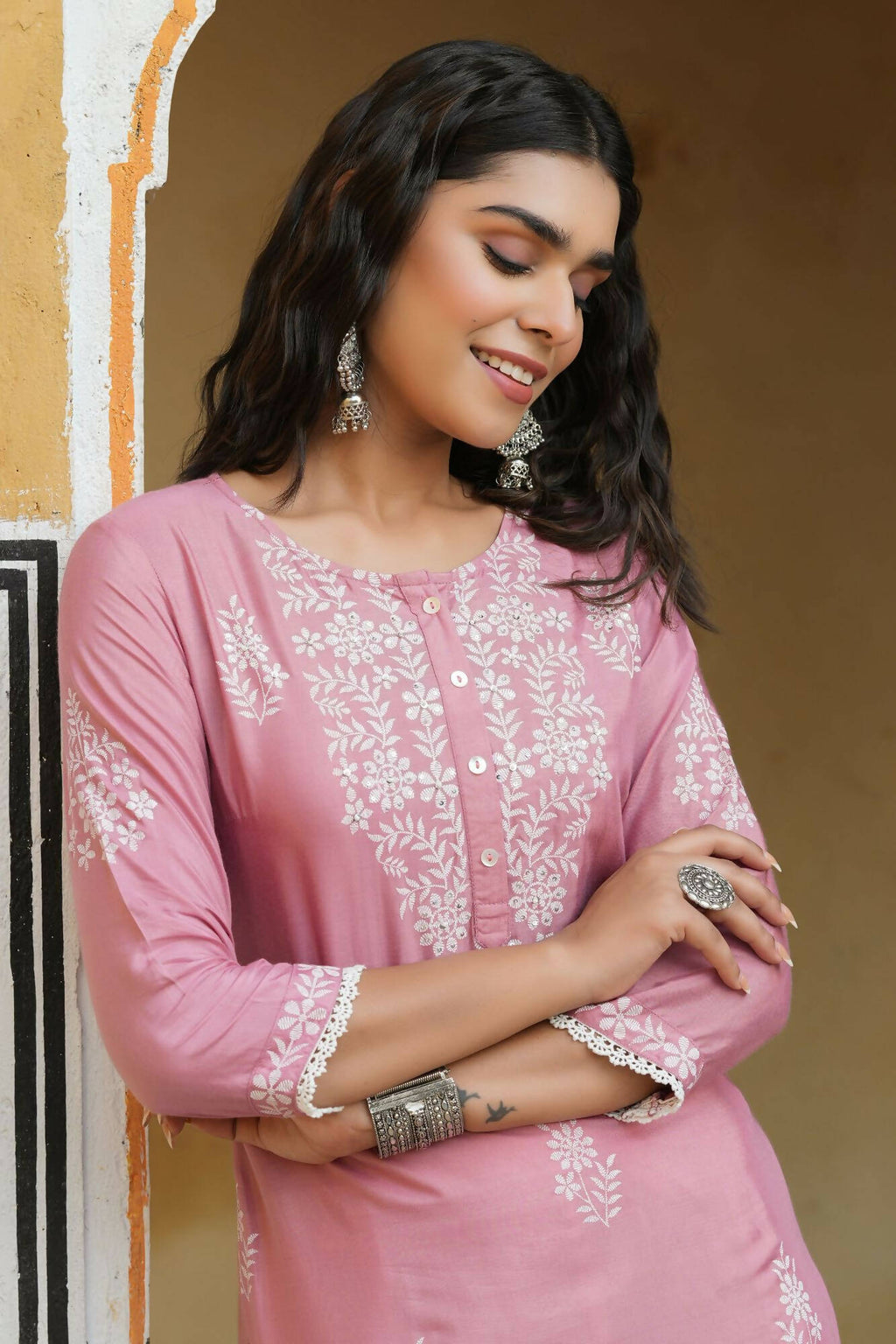 Juniper Women's Onionpink Shantoon Printed Straight Kurta - Distacart