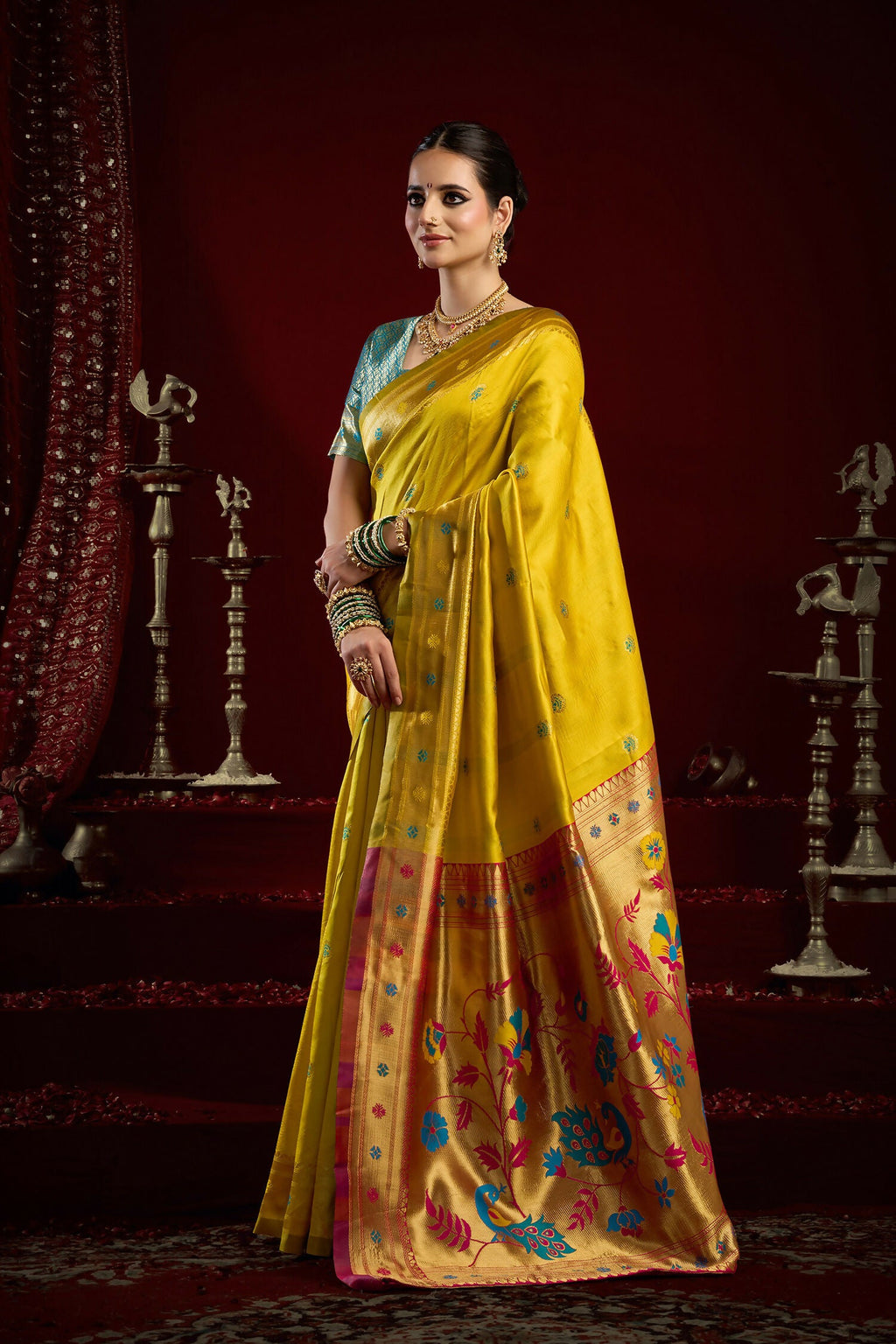Joban Fashion Yellow Paithani Silk Blend Butti Saree - Distacart