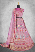Light Pink Velvet Hand Work Semi Stitched Lehenga Choli with Dupatta - Nimaya Lagnotsav