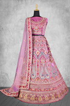 Light Pink Velvet Hand Work Semi Stitched Lehenga Choli with Dupatta - Nimaya Lagnotsav