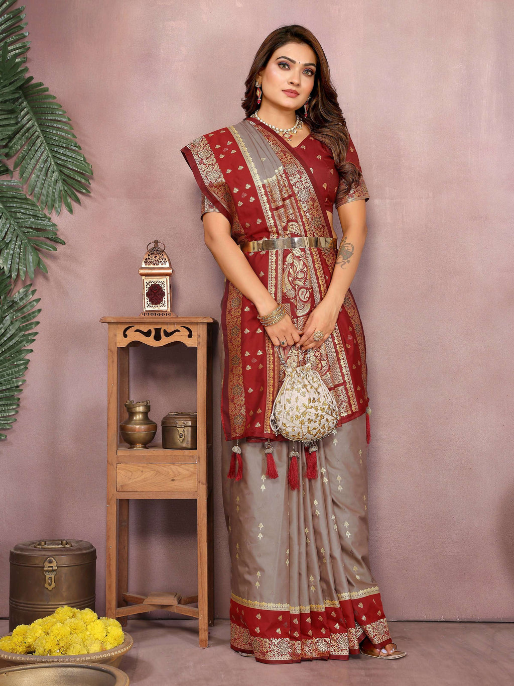 Aastha Fashion Grey Kalamkari Silk Zari Woven Saree - Distacart