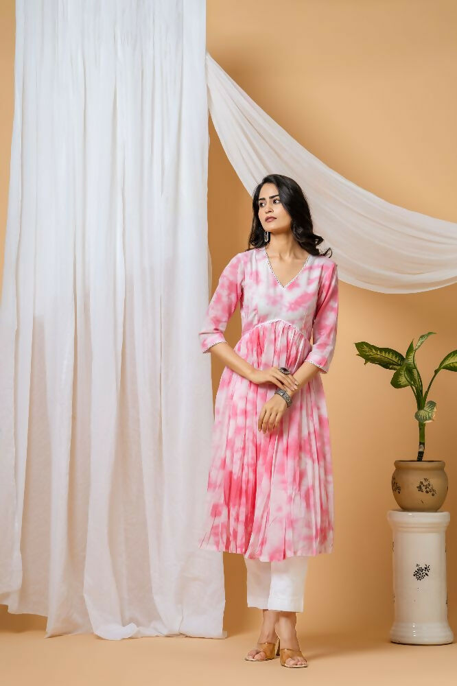 Joban Fashion Pink Tie & Dye Kurta Pant Set - Distacart