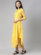 Souchii Yellow Floral Chiffon Midi Dress - Distacart
