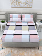 DREAM WEAVERZ Pink & Grey Geometric Glazed Cotton 220 TC King Bedsheet with 2 Pillow Covers
