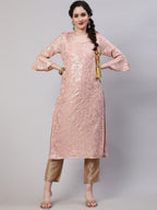 Aks Floral Printed Bell Sleeves Regular Kurta With Trousers