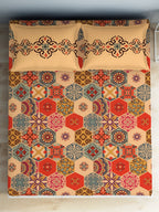 SPACES Aurum Orange Ethnic Motifs Pure Cotton 140 TC Queen Bedsheet with 2 Pillow Covers
