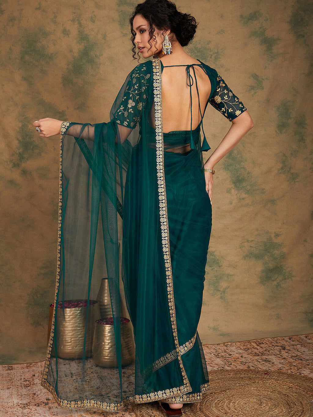 Sangria Embroidered Detailed Net Saree - Distacart