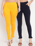 TAG 7 Set Of 2 Yellow & Navy Blue Solid Leggings