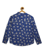Manet Boys Full Sleeves Flower Printed Ethnic Shirt - Blue