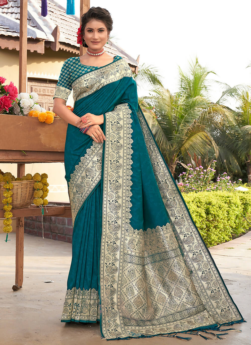 Blue Banarasi Silk Woven Design Saree with Unstitched Blouse Piece - Aachal