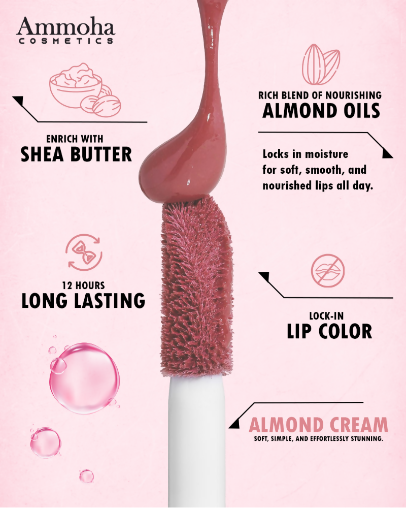 Ammoha Cosmetics Long-Lasting, Matte-Finished Almond Cream Color Liquid Lipstick