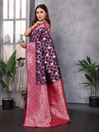 Joban Fashion Banarasi Wine Woven Soft Silk Saree - Distacart