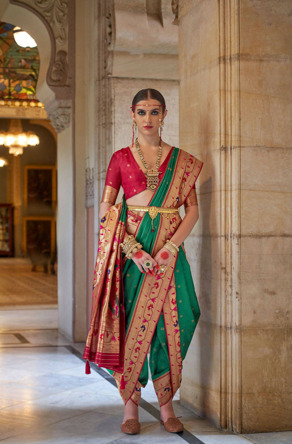 Jewel Green Soft V.P. Silk Magnum Finish, Weaving, Golden Zari Paithani Silk Saree - Rath Kadampalli