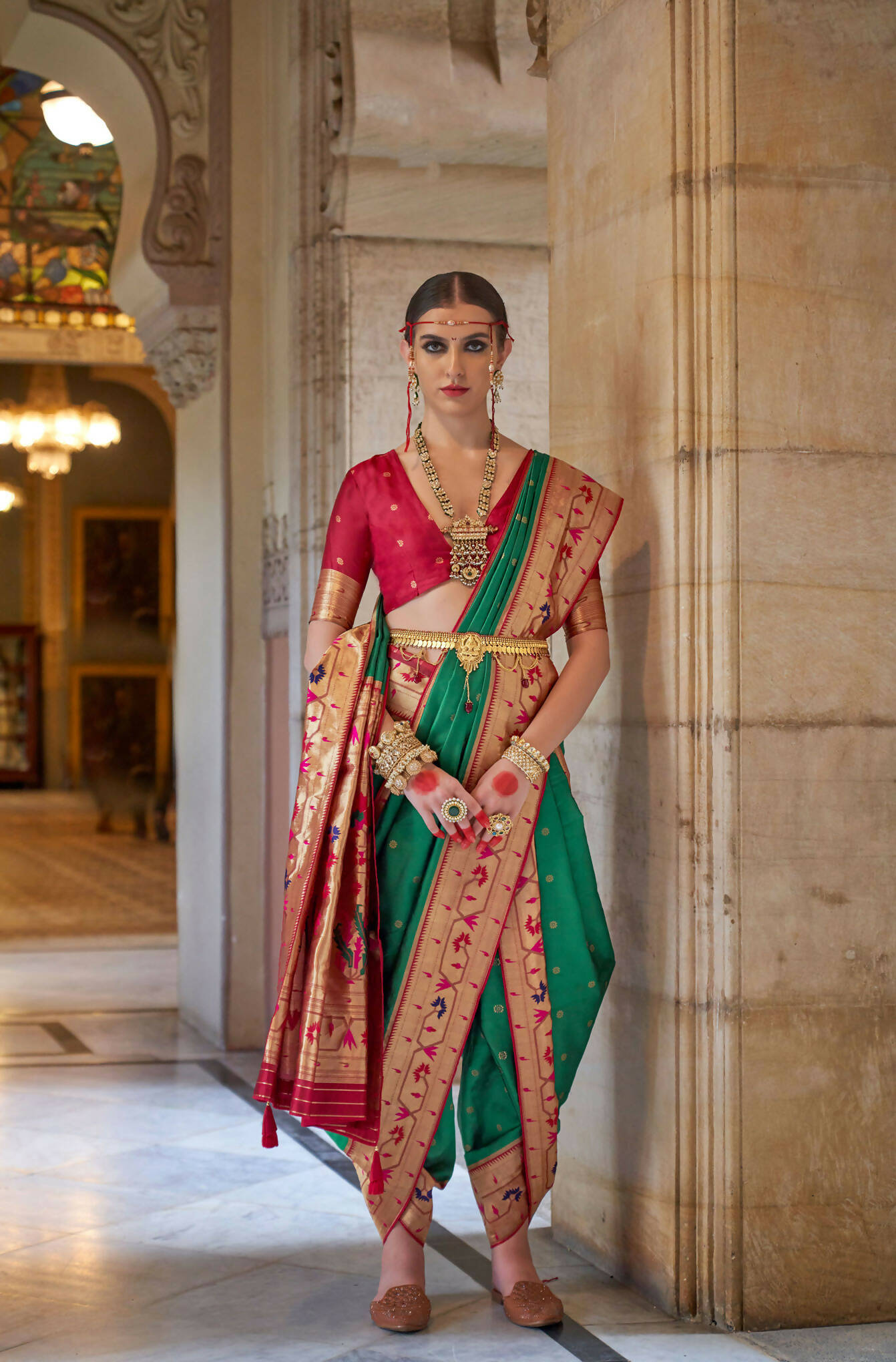 Jewel Green Soft V.P. Silk Magnum Finish, Weaving, Golden Zari Paithani Silk Saree - Rath Kadampalli