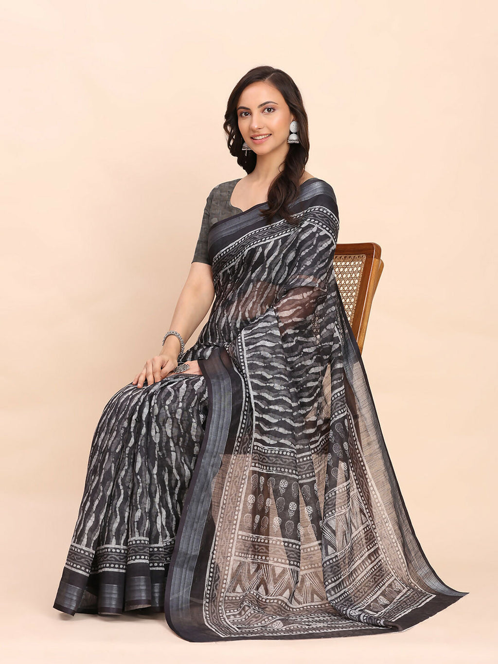 Shree Shyam Fashion Linen Cotton Black Saree - Distacart