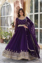 Joban Fashion Purple Georgette Sequence Embroidery Work Kurta Set - Distacart