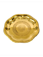 Spillbox Gold-Toned Brass Engraved Zig Zag Thali Pooja Essential