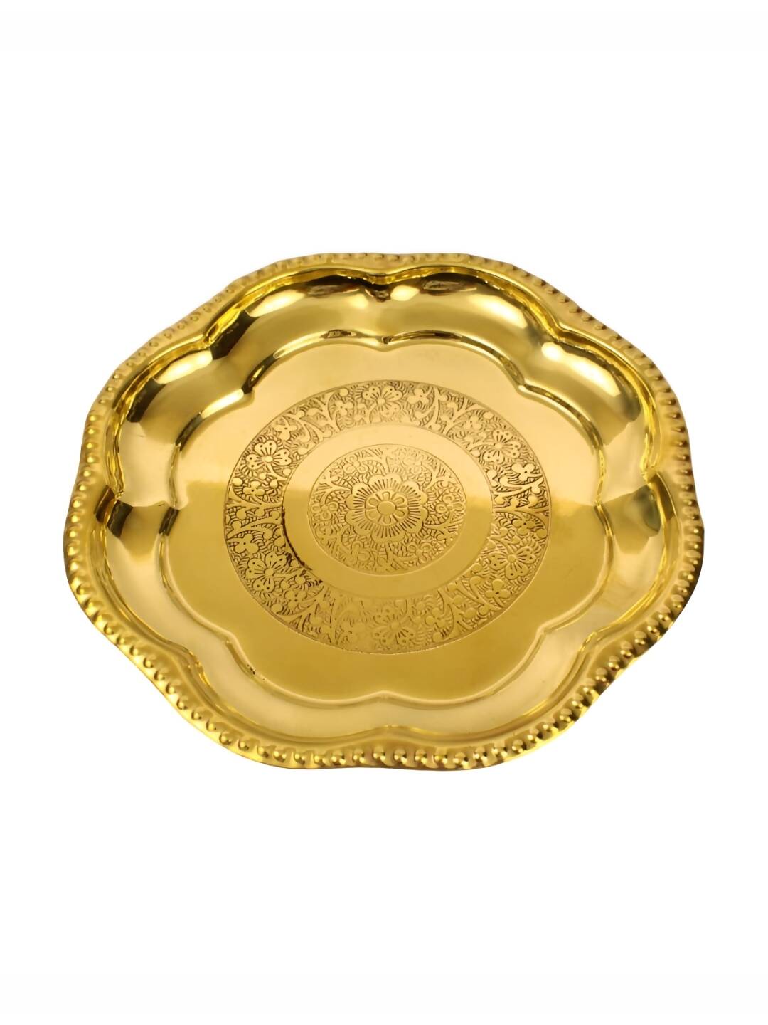 Spillbox Gold-Toned Brass Engraved Zig Zag Thali Pooja Essential