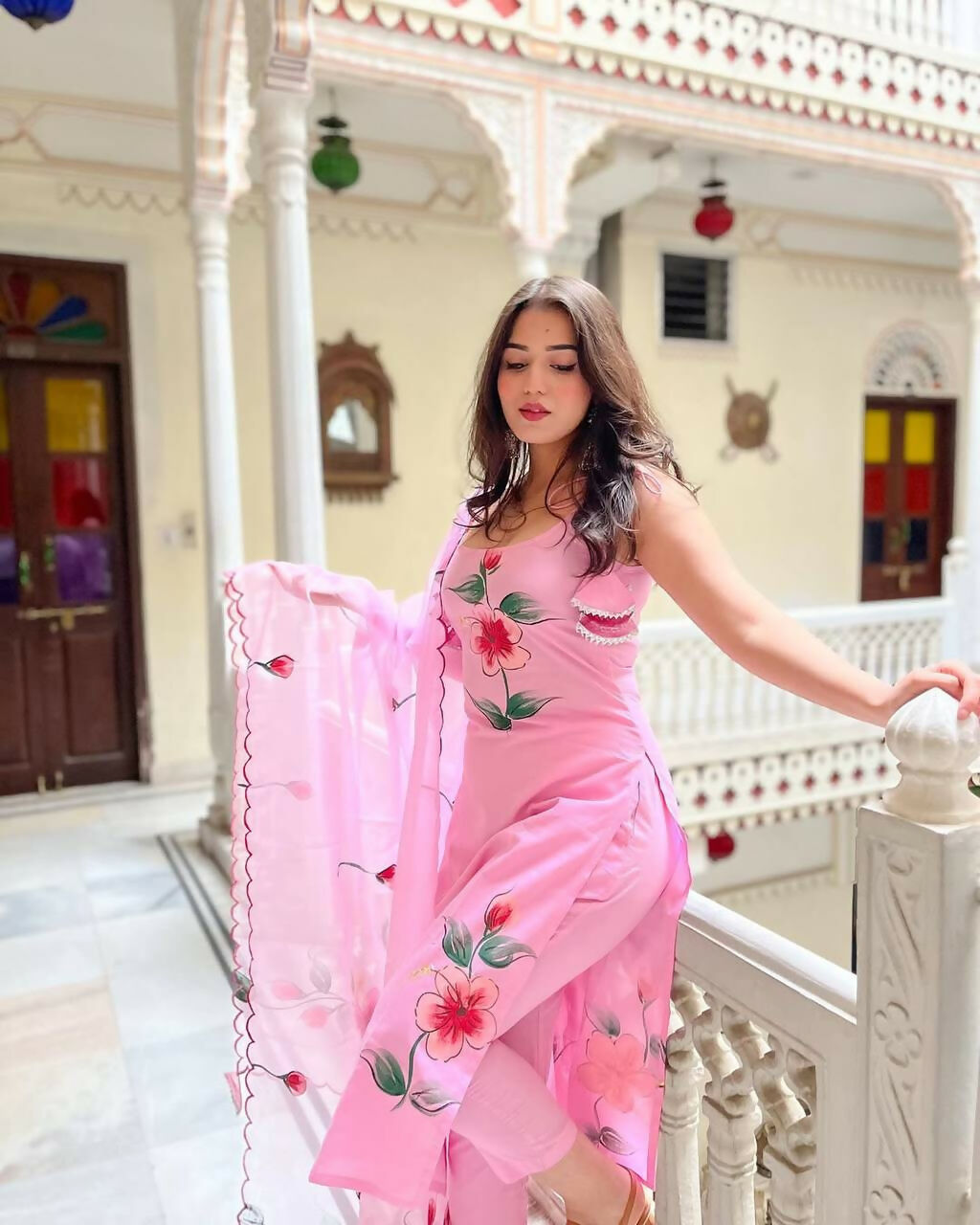 The52 Pink Women's Gorgeous Printed Viscose Fabric Straight Kurta Pant with Dupatta Set - Distacart