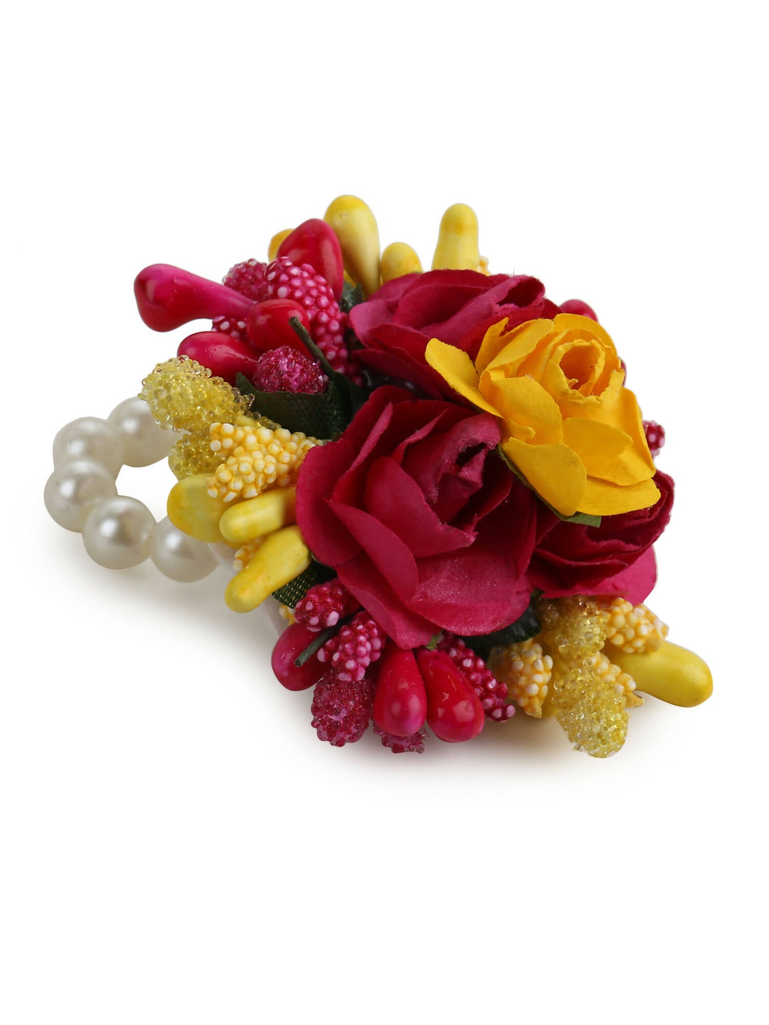 Yellow Pink Beaded Flower Jewellery Set - Ruby Raang - Distacart