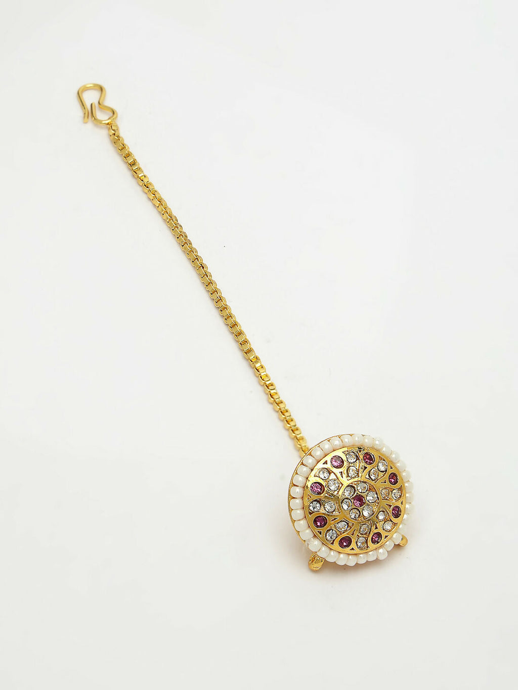 NVR Women's Gold-Polished CZ Stone-Studded Borla Maang Tikka - Distacart