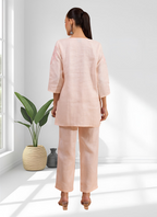 Joban Fashion Pink Linen Embroidered Readymade Cord Set - Distacart